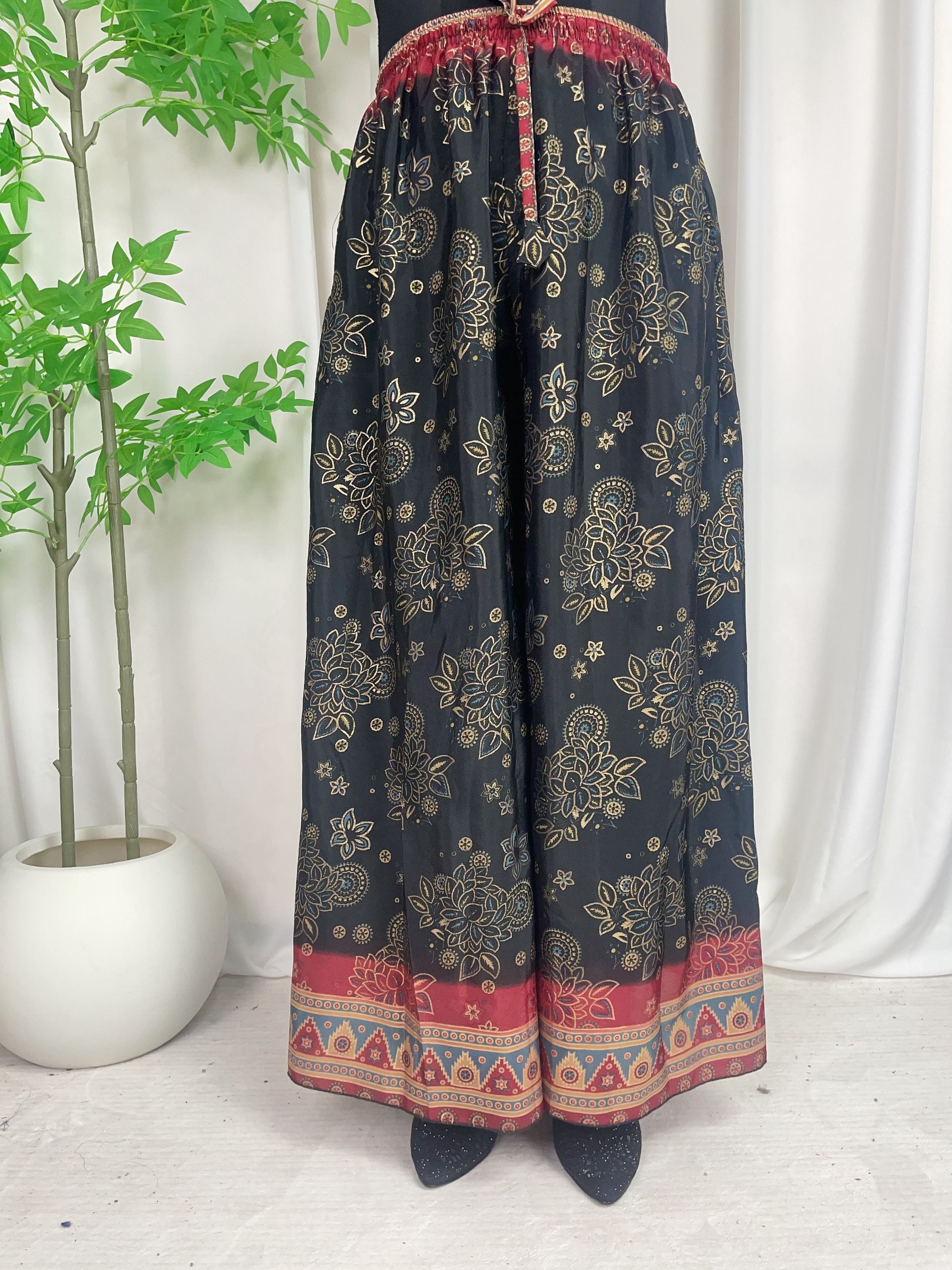 尼泊尔重磅植物丝烫金阔腿裤异域风民族风