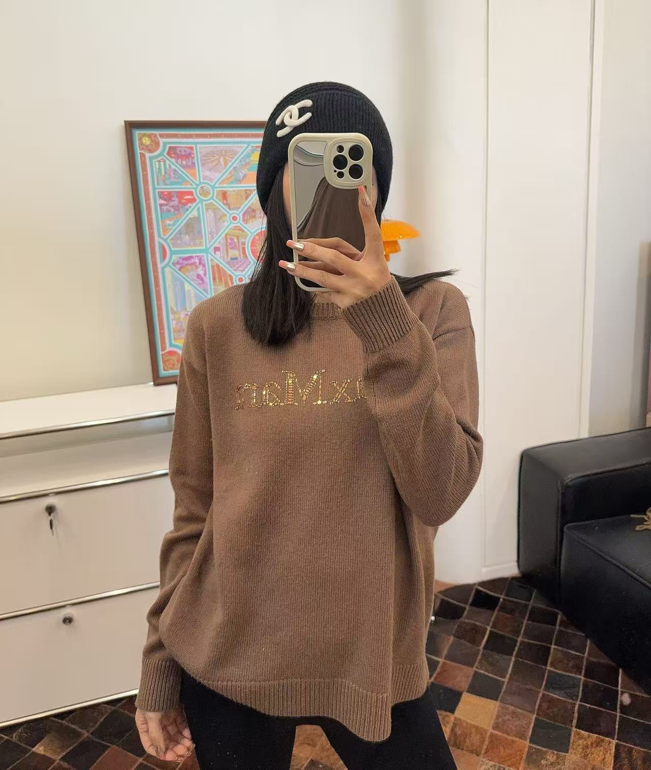 全新未使用 MaxMara 【羊绒羊毛】水钻字母圆领套头长袖毛衣