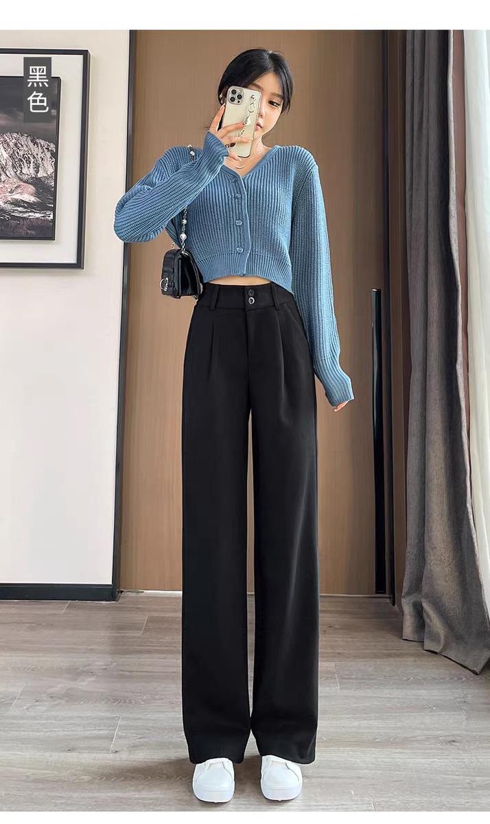 （XI ZI女装）#1018【裤长100】时尚高腰显瘦毛呢加绒加厚直筒休闲裤