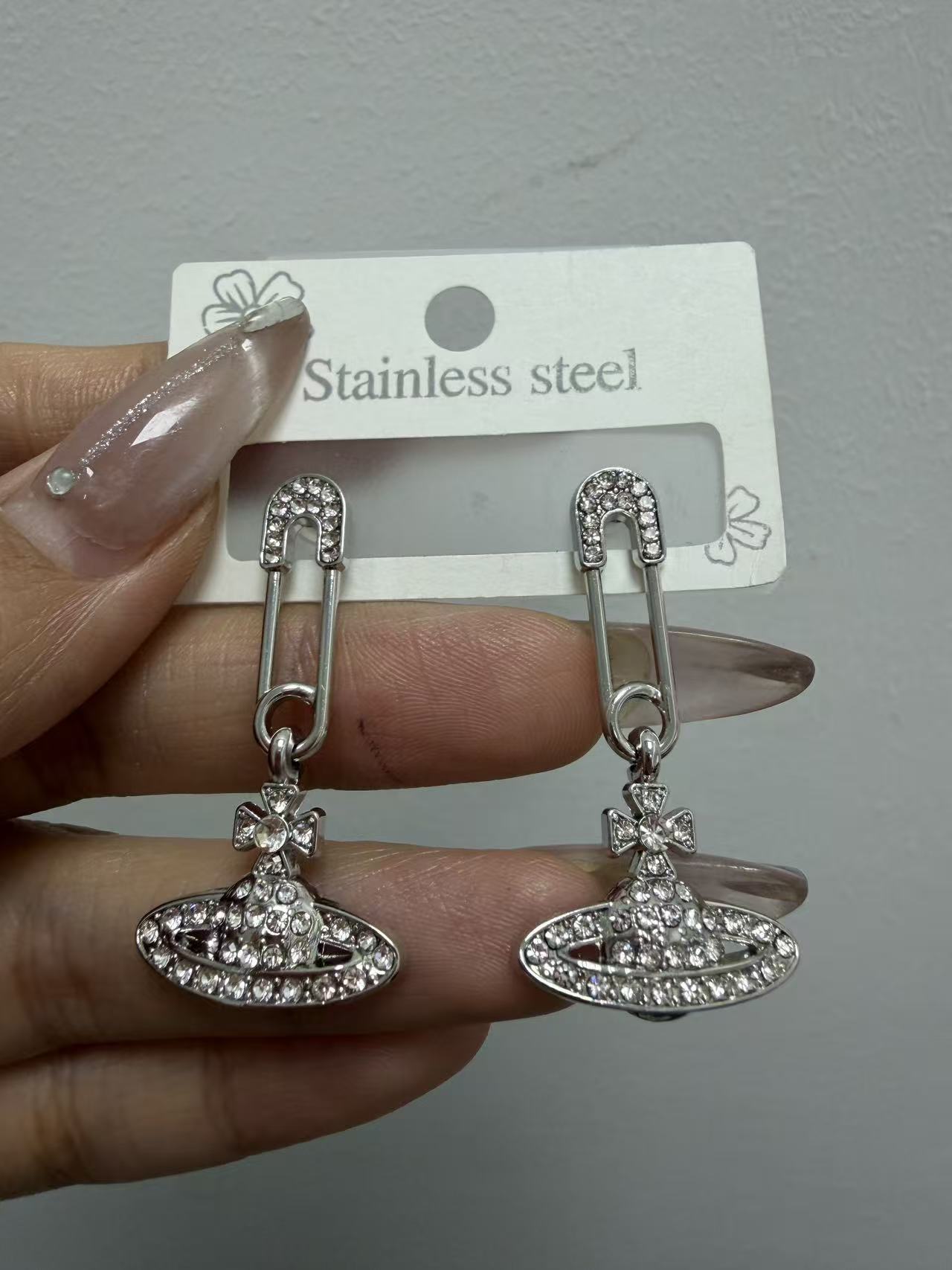 钛钢耳饰 土星别针耳钉487