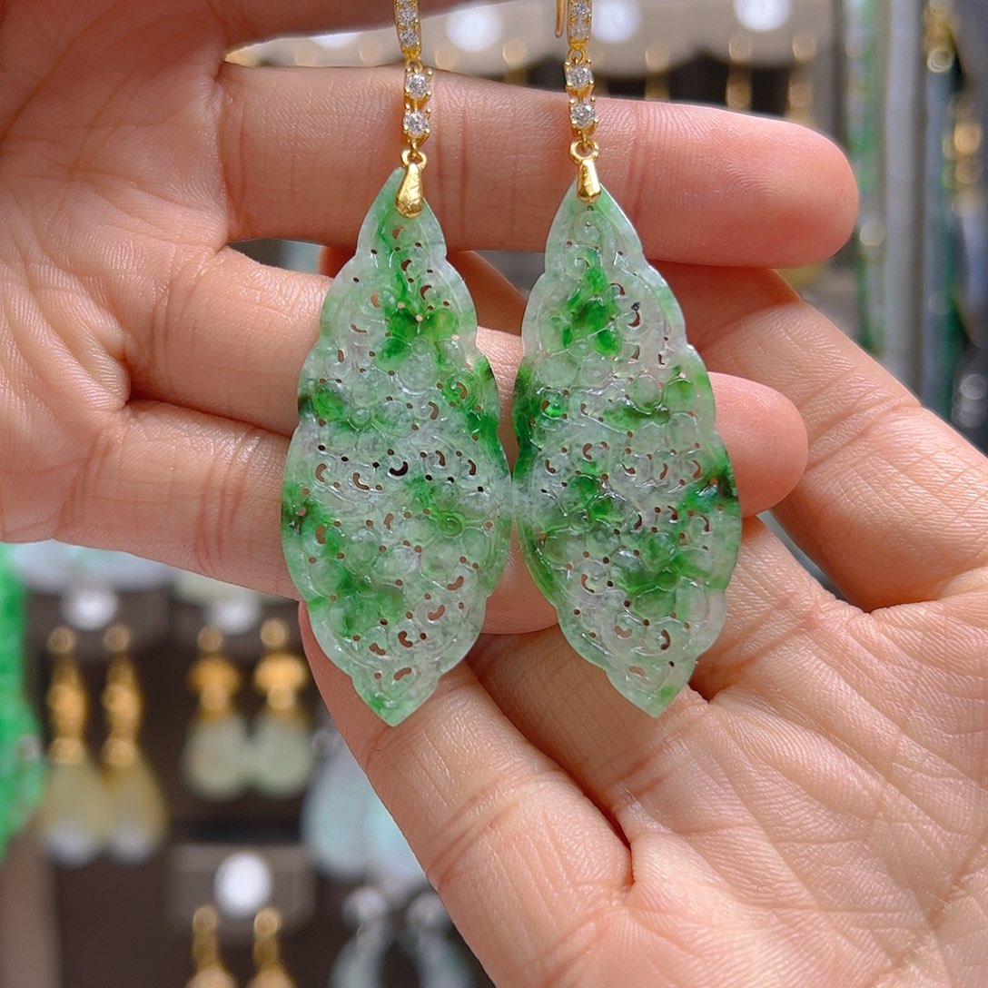 银S925镶嵌翡翠耳饰