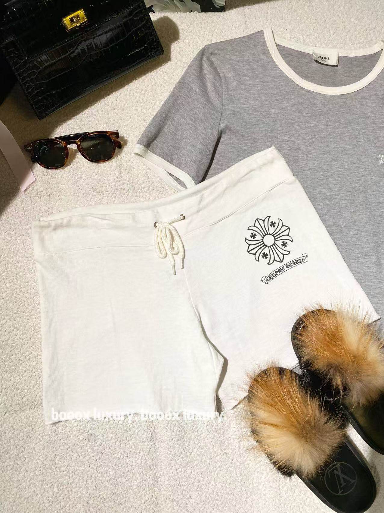 95新 Chrome Hearts/克罗心  rc00105 棉 白色十字花卷轴短裤 M码