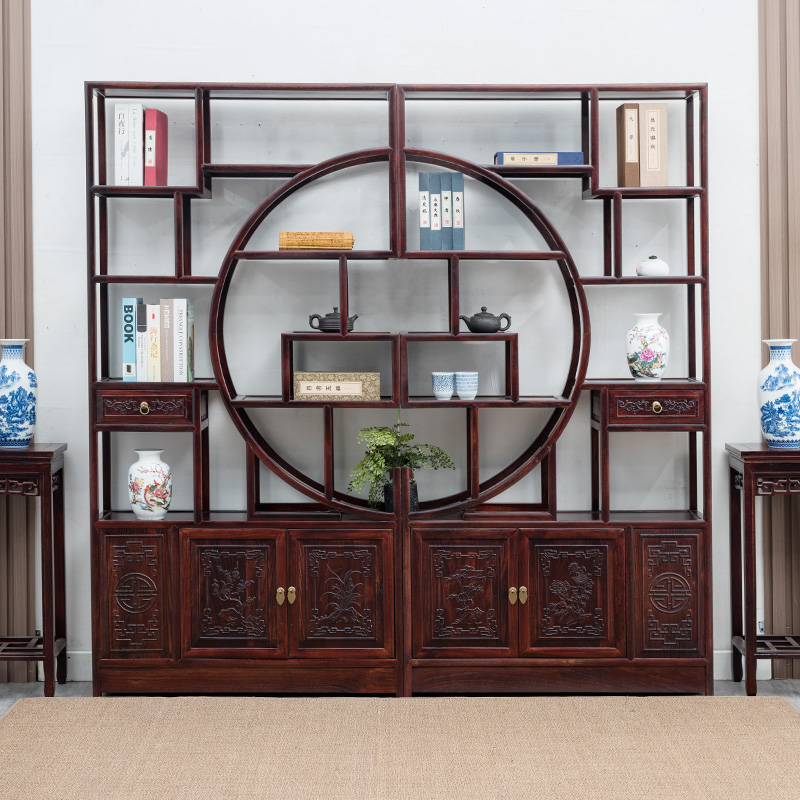 博古架实木多宝阁家用置物架茶室隔断书架办公室新中式简约展示柜