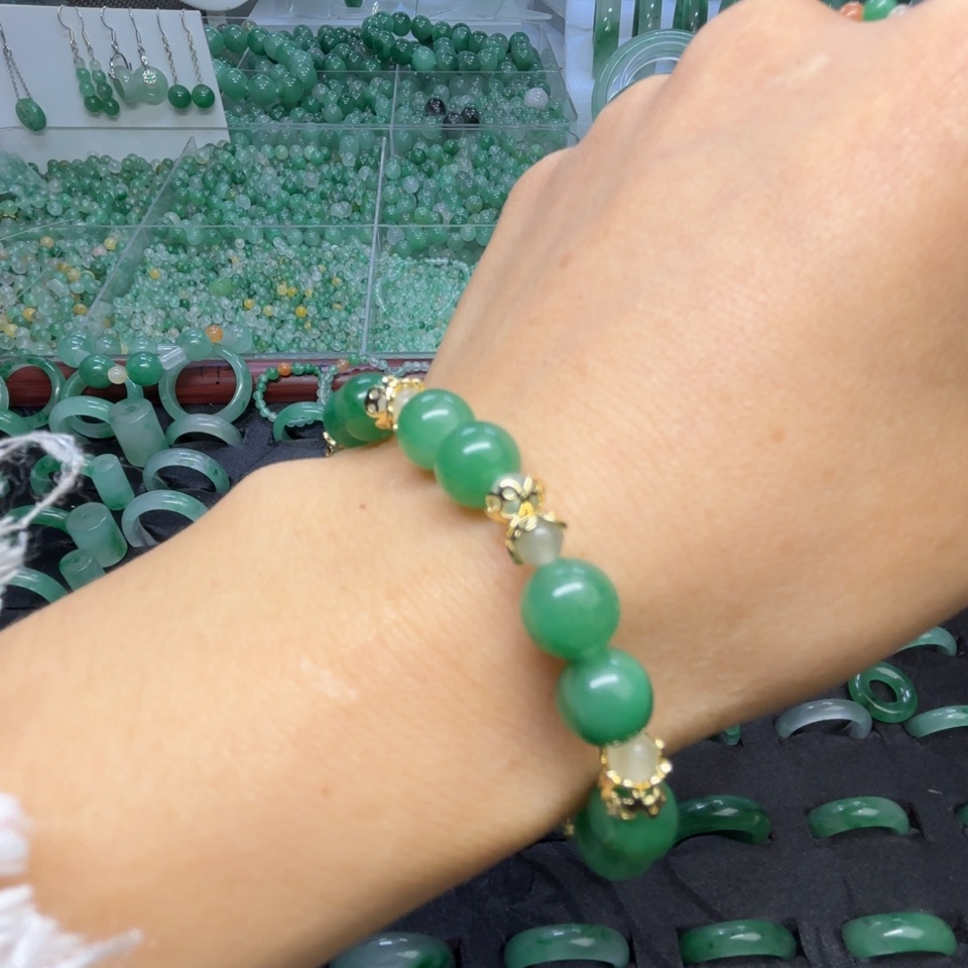 石英质玉（非洲翠）未镶嵌戒指  珠子  手镯卡8冰绿手串