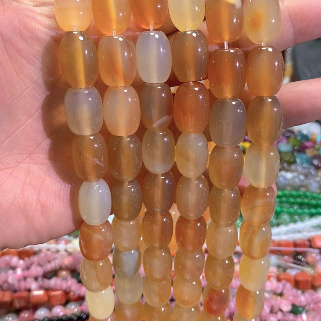未镶嵌玛瑙/玉髓珠宝半成品玛瑙桶珠一条卡13mm