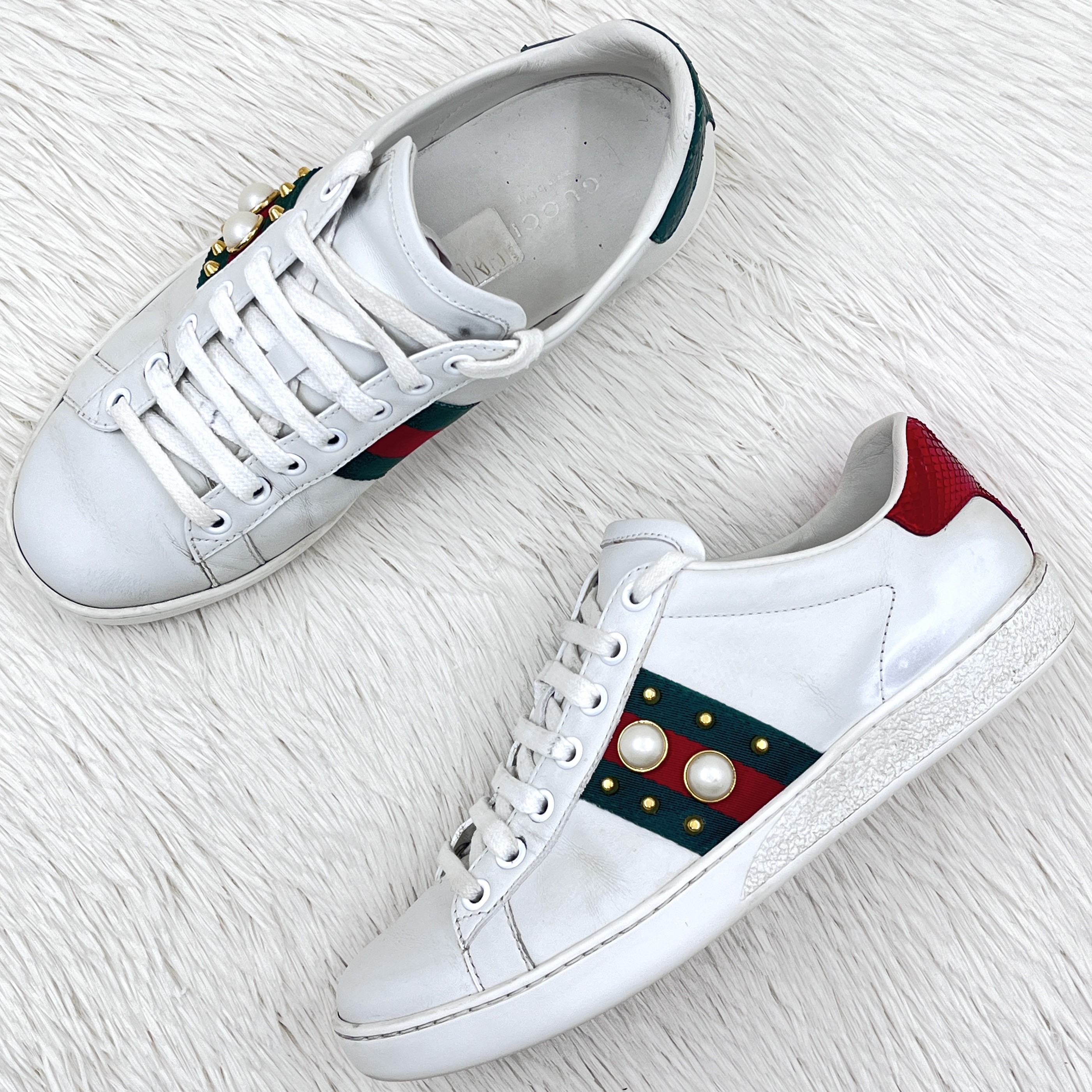 95新 GUCCI/古驰 ACE板鞋 36.5码 公价6k j2006