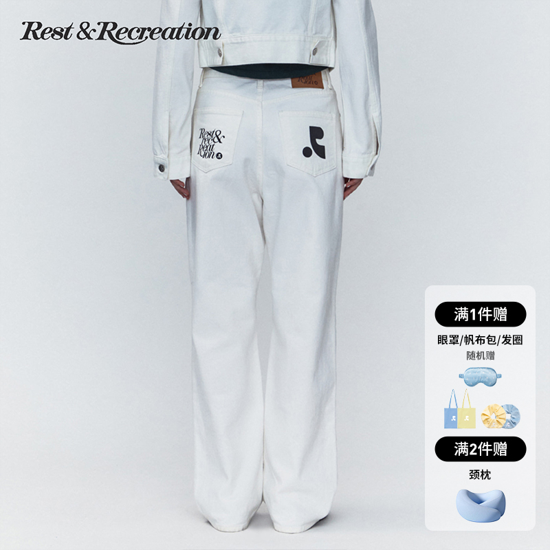 【明星同款】RestandRecreation官方字母印花牛仔裤男女同款RR休闲
