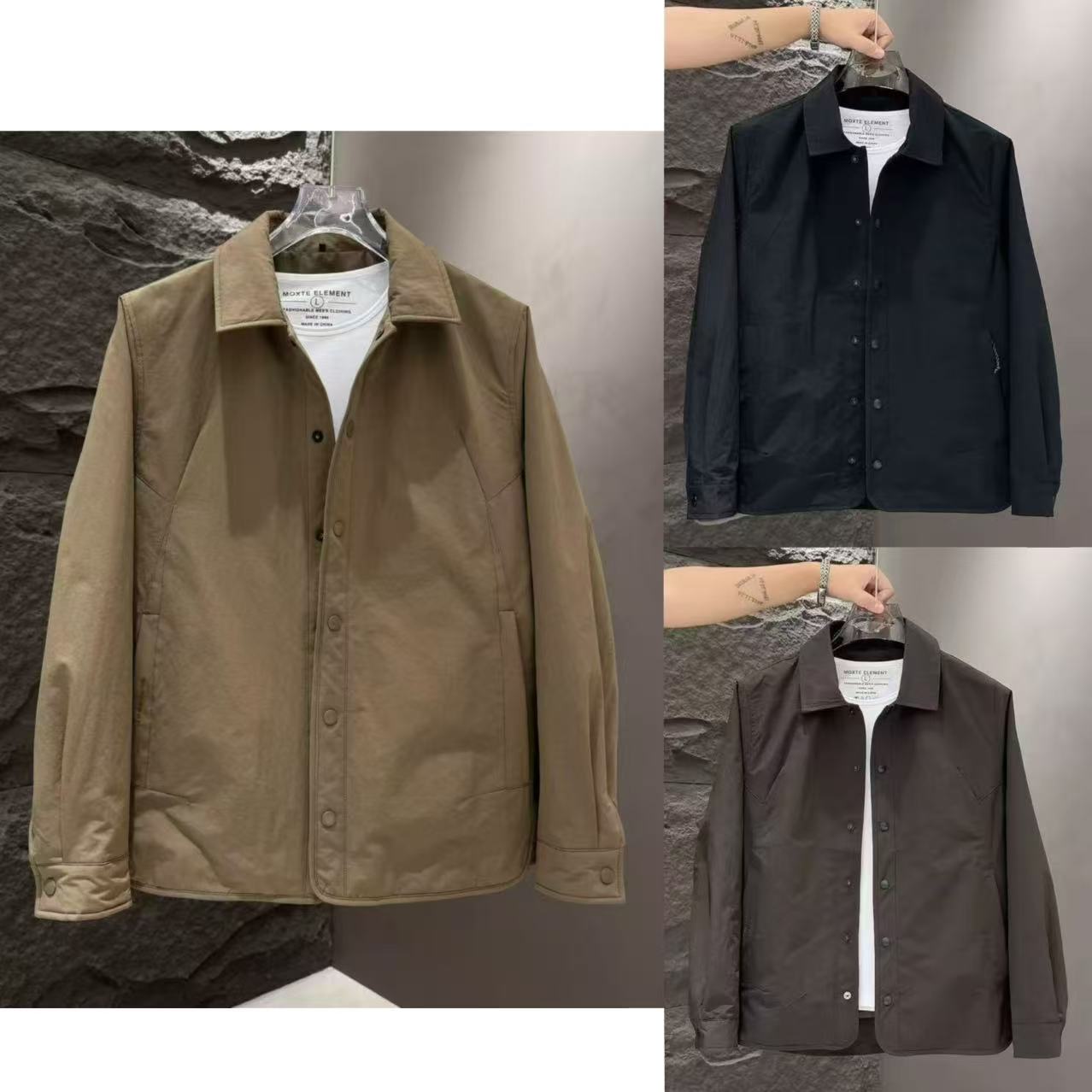 新款时尚休闲通勤户外长袖纯色翻领夹克外套6601