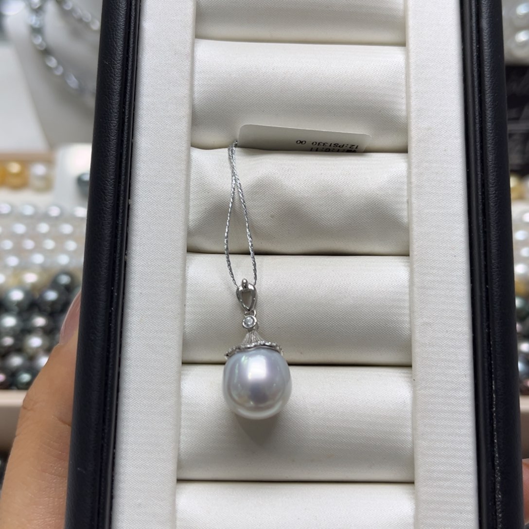 海水珍珠银S925镶嵌吊坠(不含链)11-12mm