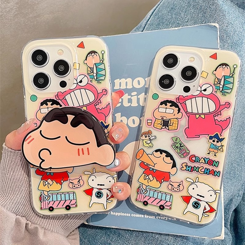 卡通日系动漫防摔手机壳适用iPhone13至15ProMax双层IMD恐龙小新