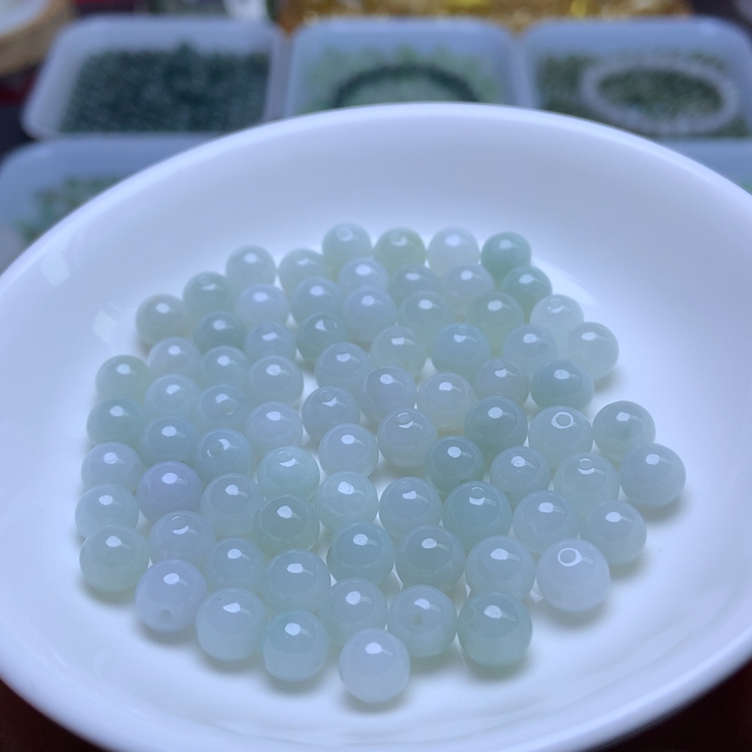 未镶嵌手链翡翠卡7.1冰果绿30个