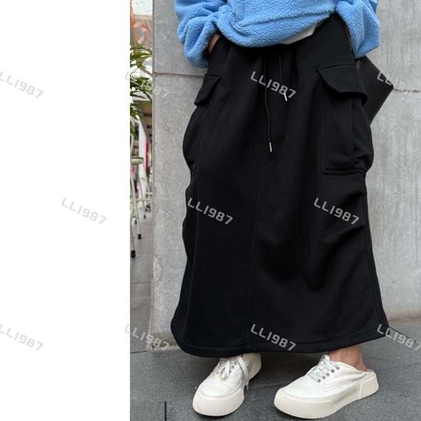 HY罗罗【大口袋抽绳】冬季时尚设计师款棉料韩版百搭款半身卫裙L350