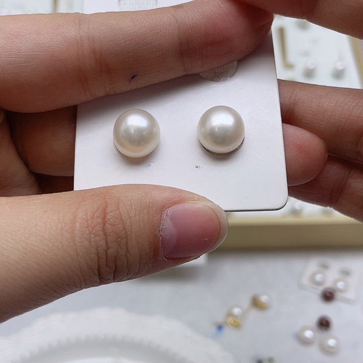 淡水珍珠耳饰银S925镶嵌L*?