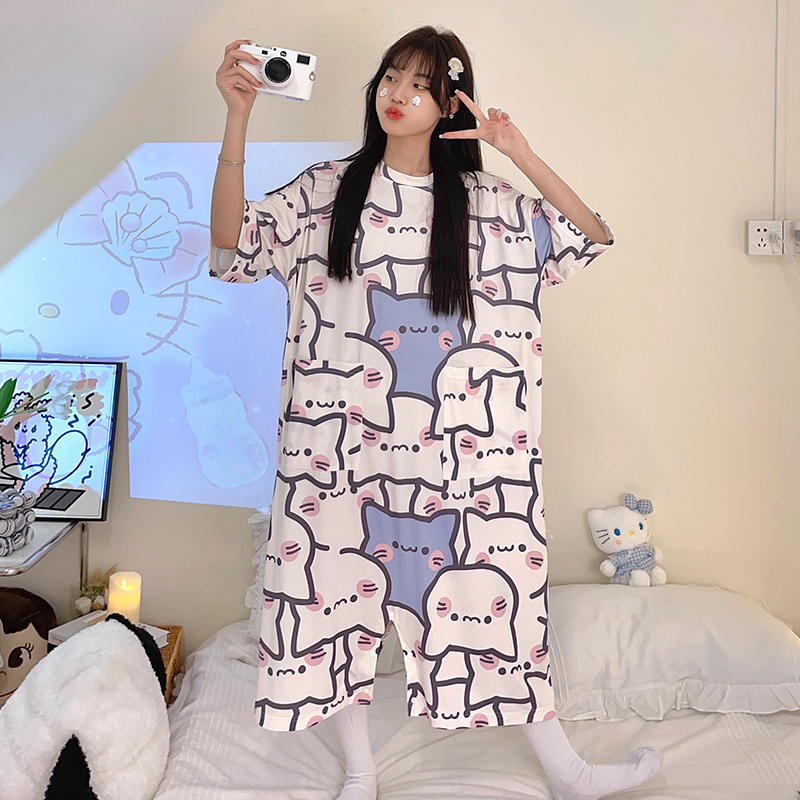 【一衣两穿】爽棉睡衣女夏季新款甜美可爱连体睡衣家居服睡裙