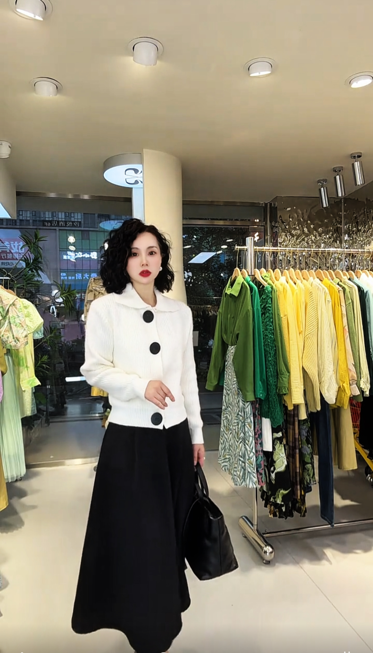 1312*洋气翻领大口子针织开衫外套