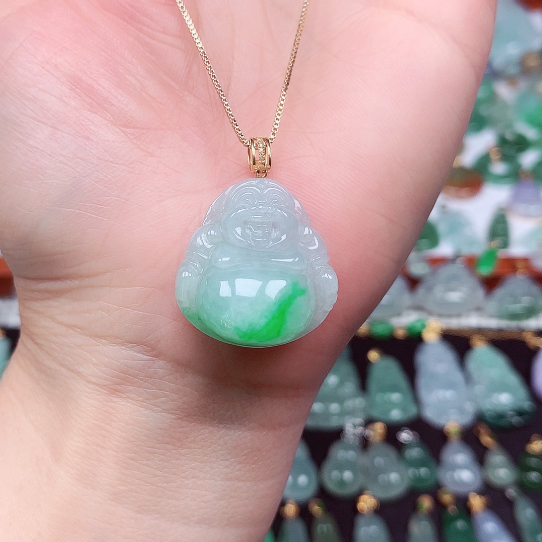 翡翠颈饰18K金镶嵌天然翡翠A货