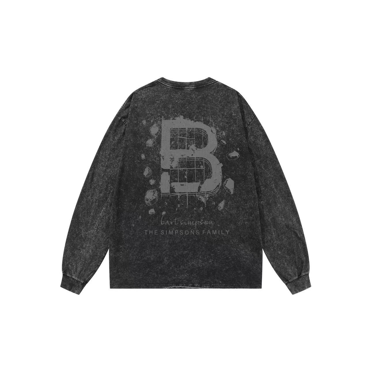 无品牌美式复古做旧纯棉卡通圆领宽松休闲长袖T恤