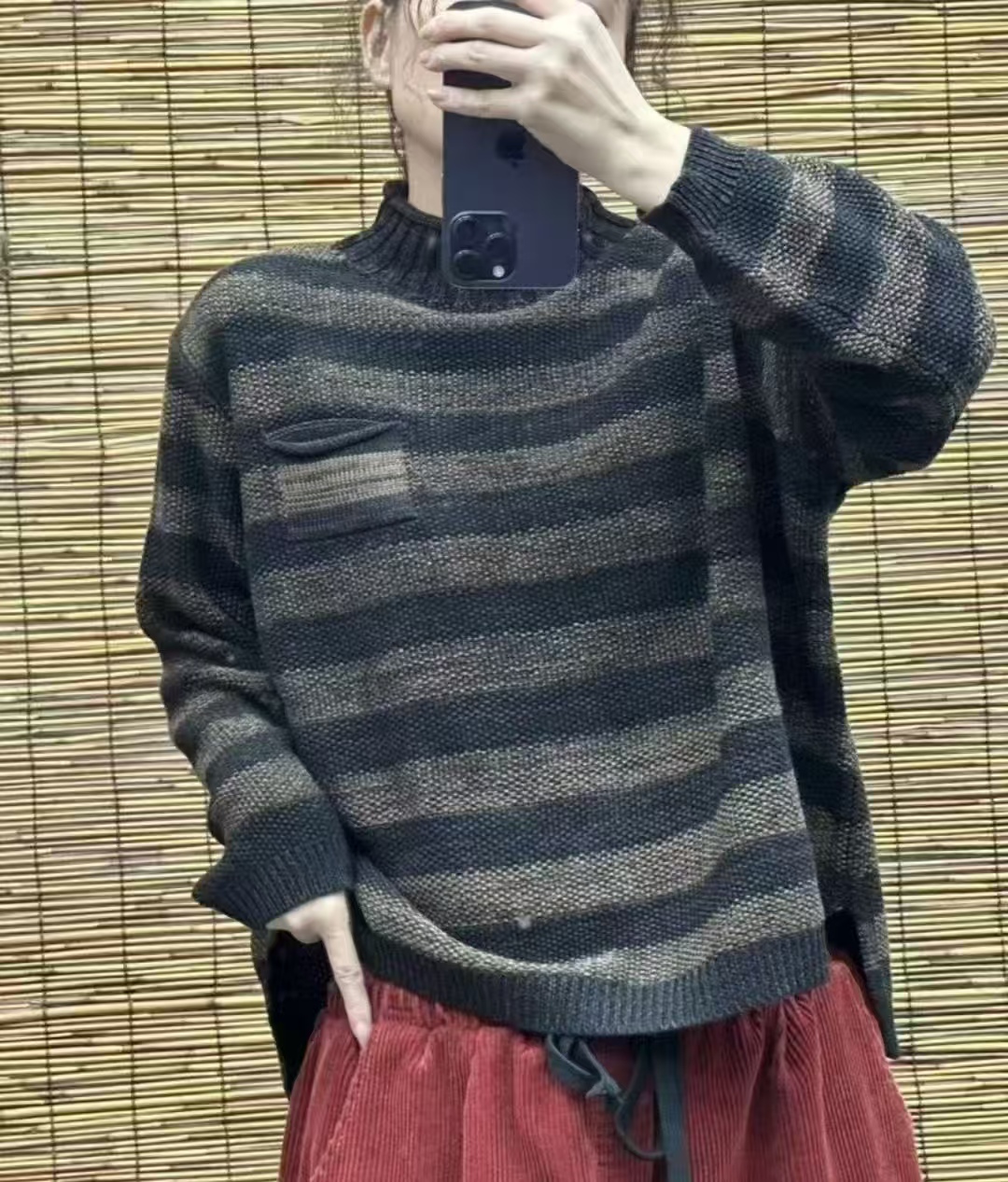 【女人空间】中领彩条拼色上衣