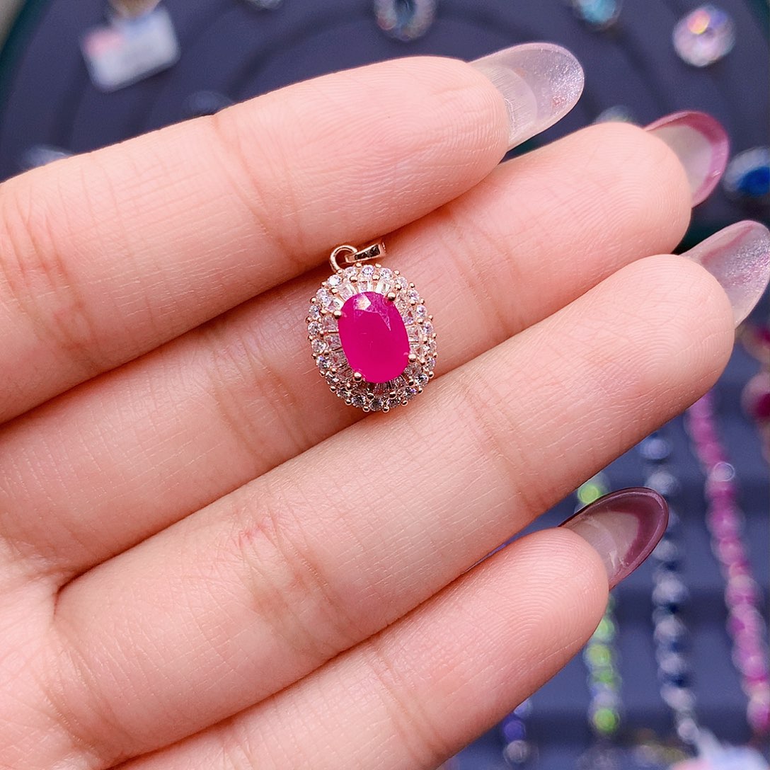 红宝石颈饰银S925镶嵌