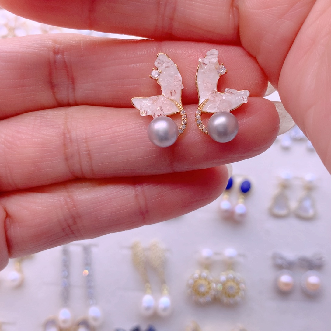 合金淡水珍珠耳饰