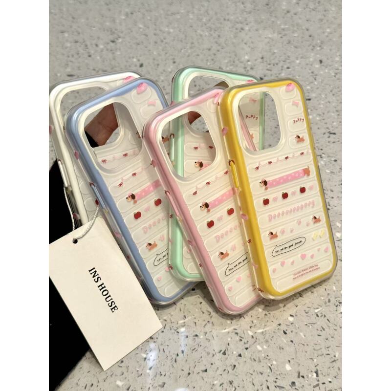 治愈系萌宠粉蝴蝶结腊肠狗适用iPhone16promax苹果15手机壳二合一