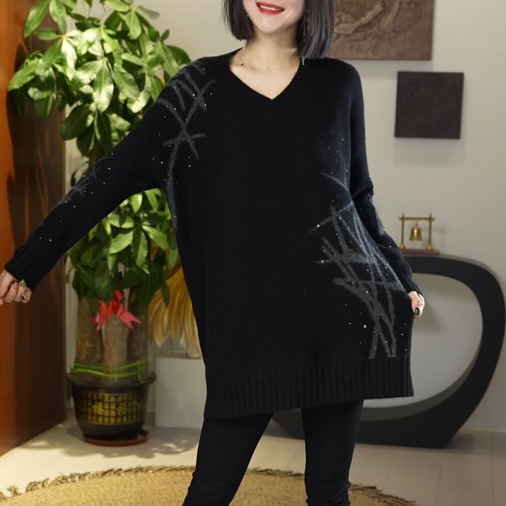 洋气时尚秋冬新款毛衣女2025微胖mm大码显瘦气质V领上衣