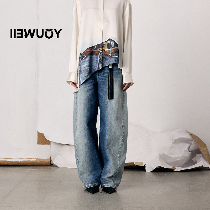 有尾YOUWEI 2026春款新品 复古丹宁蛋型牛仔裤（含挂件）Y5126101