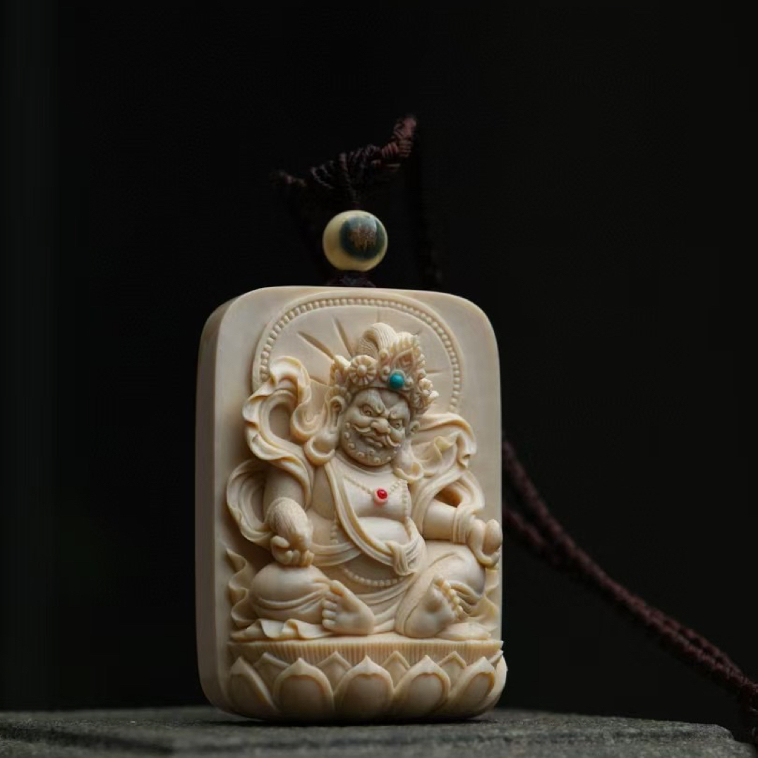 天然猛犸牙黄财神挂件吊坠手工清刀制
