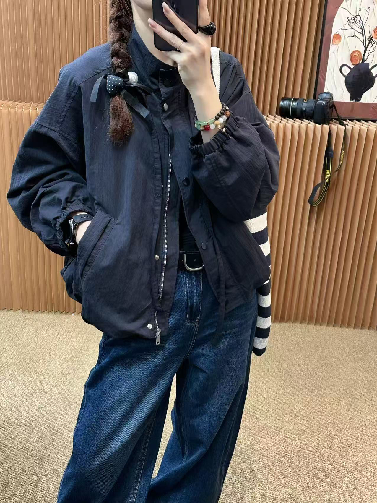 28166拼接连帽不褪色立领水洗夹克衫外套6617衣长58