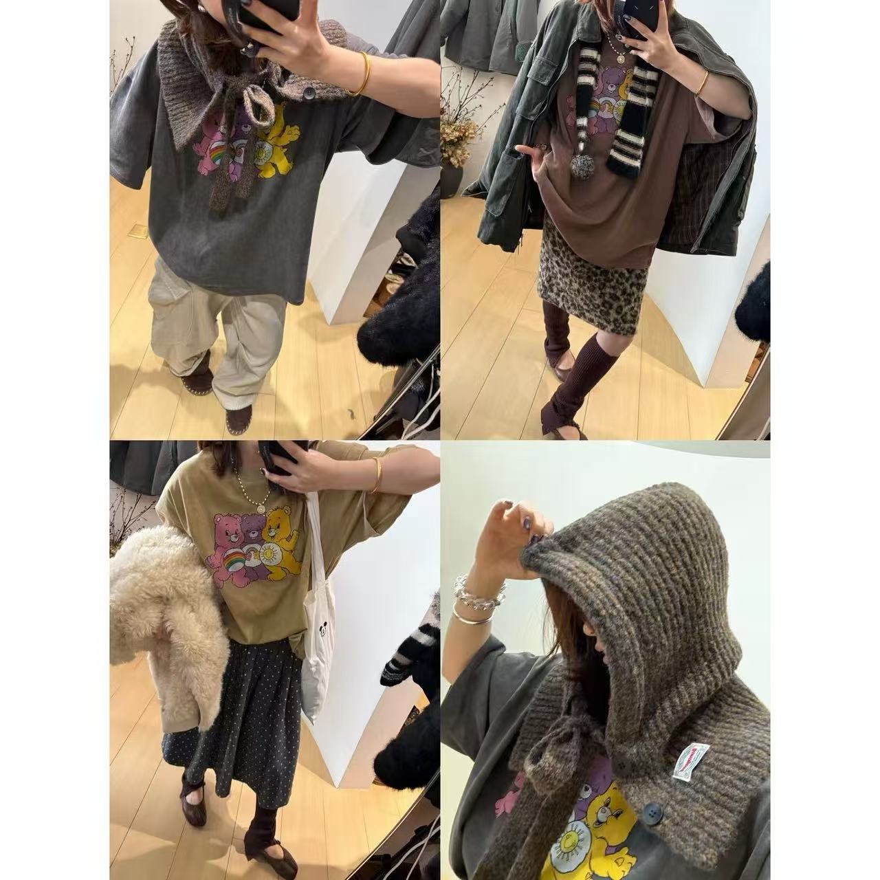 TOMATO-“炒盐小熊T”四季百搭重工艺炒色做旧韩版童趣T恤#0023