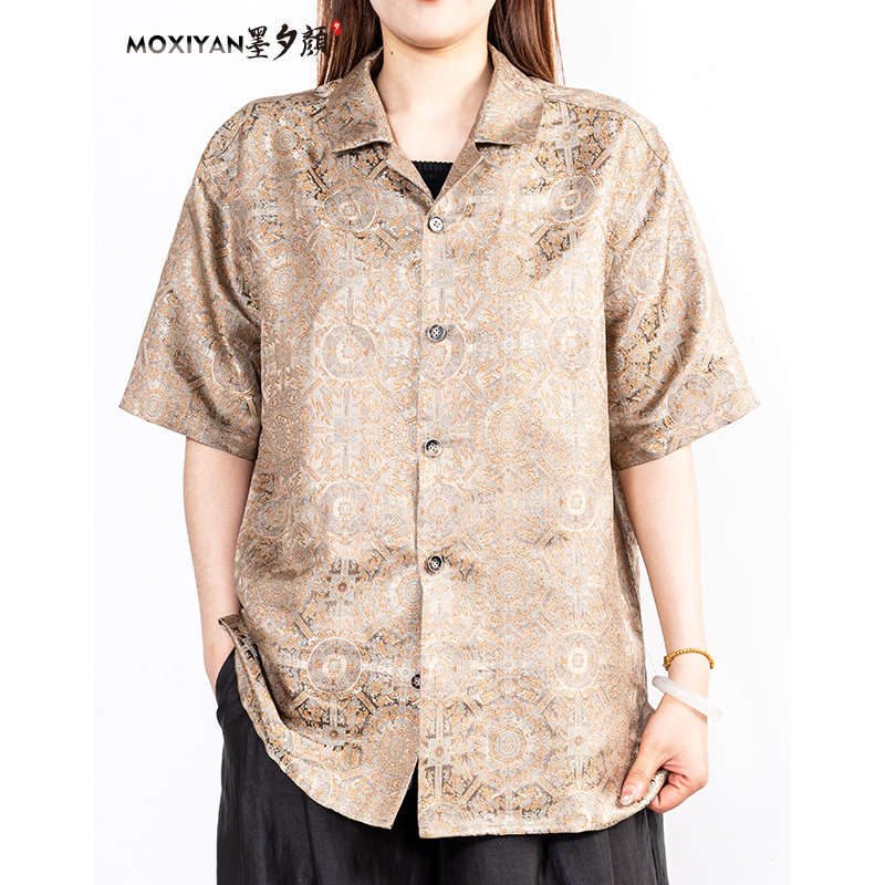 【墨夕颜】2025新款桑蚕丝香云纱 金叶色 八达晕衬衫-MH-792