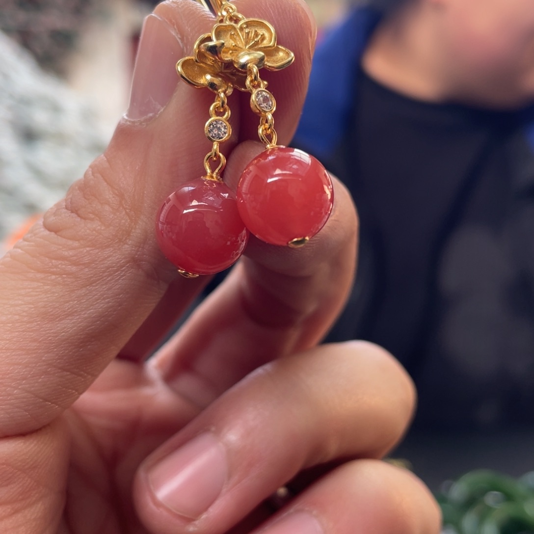 南红玛瑙耳饰银S925镶嵌