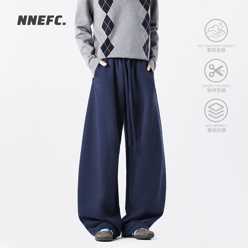 NNEFC藏青色美式高街加绒加厚卫裤男女秋冬季潮牌宽松休闲阔腿裤商品图