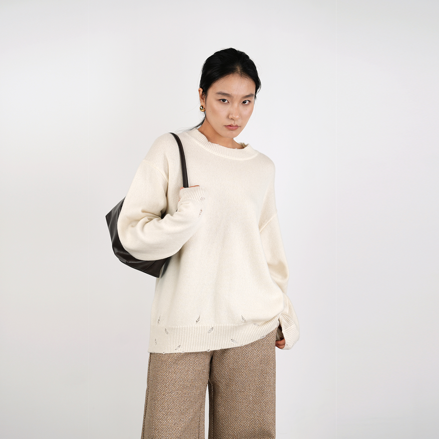 江南*衣同款 康赛妮100山羊绒加厚宽松圆领 男女同款XTJH线头计划