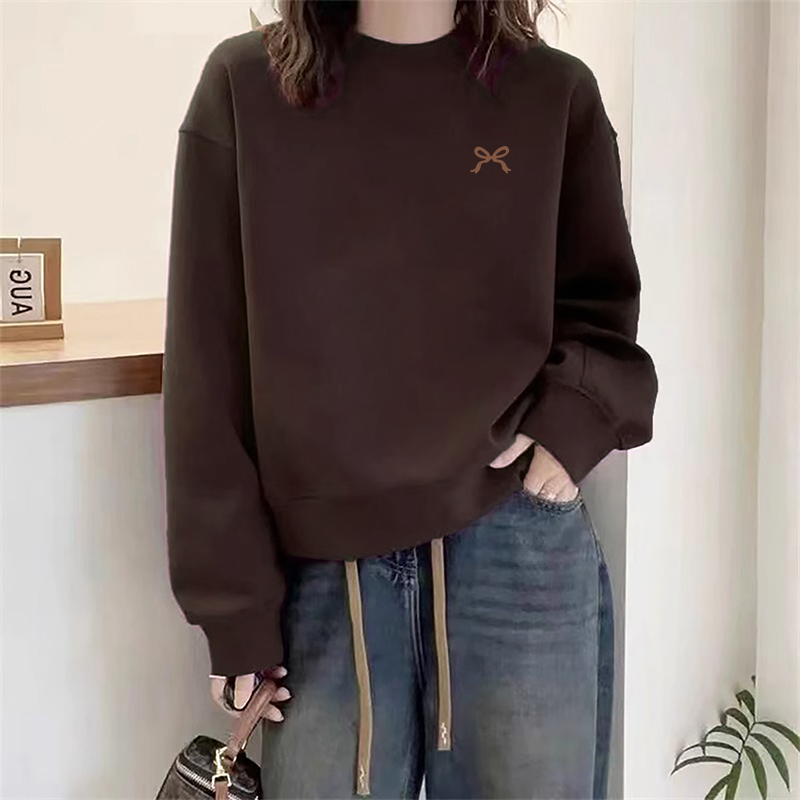 韩系时尚印花圆领卫衣女秋冬大码胖mm宽松显瘦减龄慵懒风加绒加厚