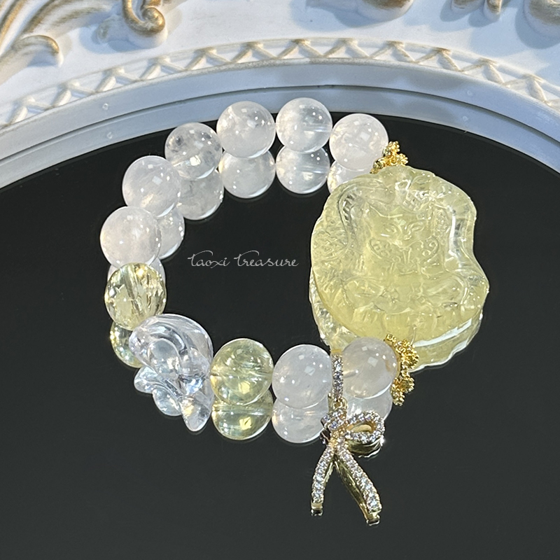 tx928-白幽灵柠檬黄阿赛白水晶白水晶元宝黄水狐牌蝴蝶结流苏手串