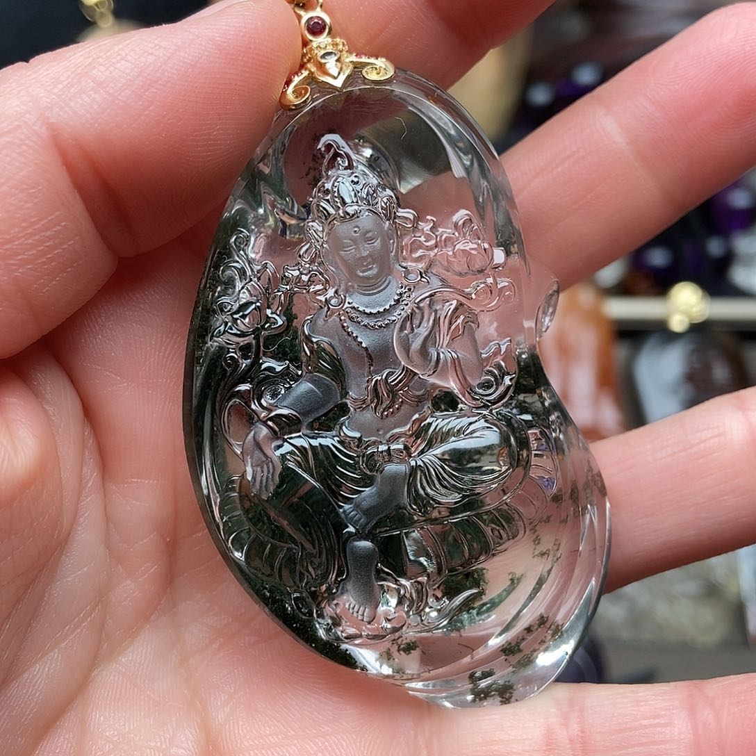 水晶天然水晶吊坠18K金镶嵌