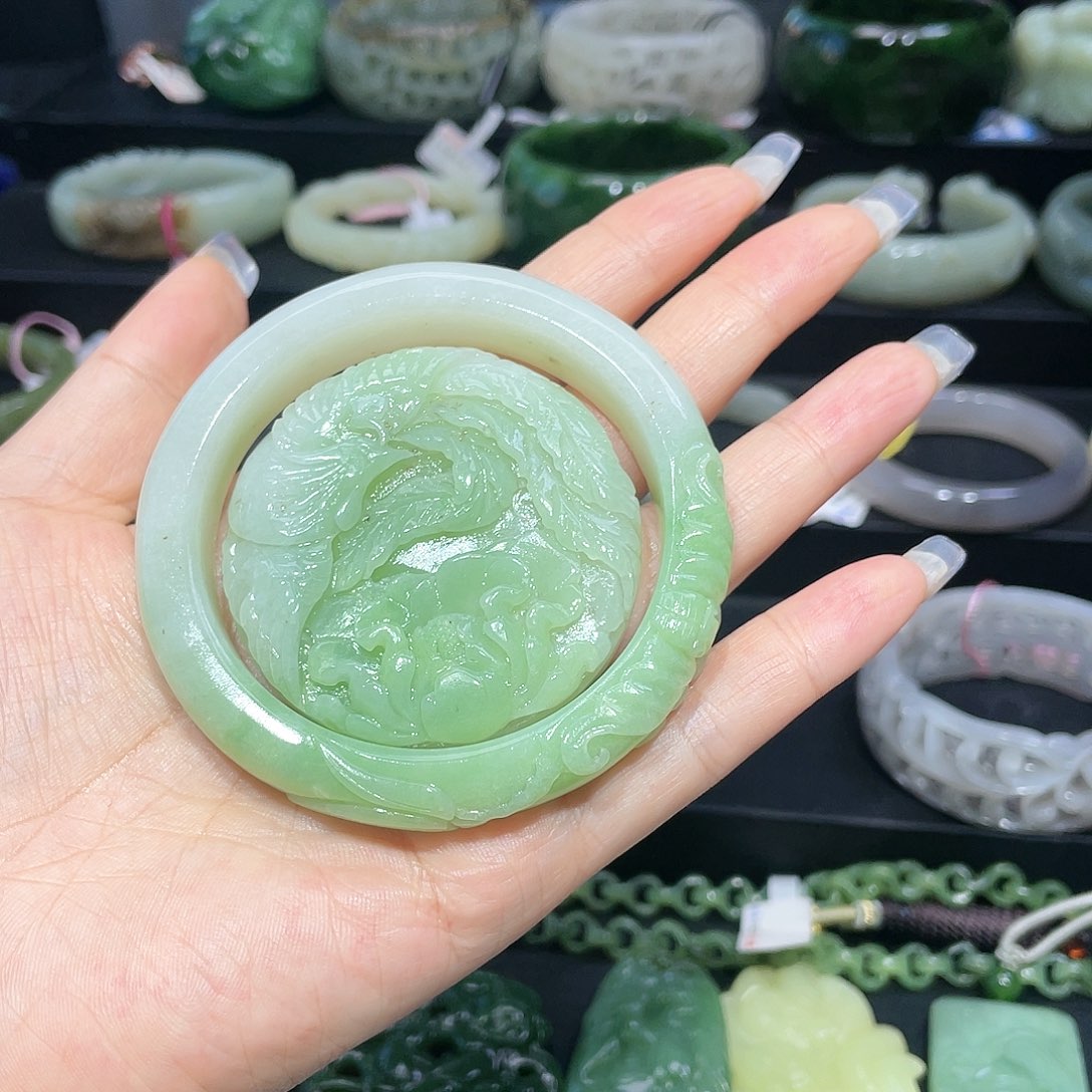 【闪购商品】和田玉手镯翠青满翠套装59口未镶嵌