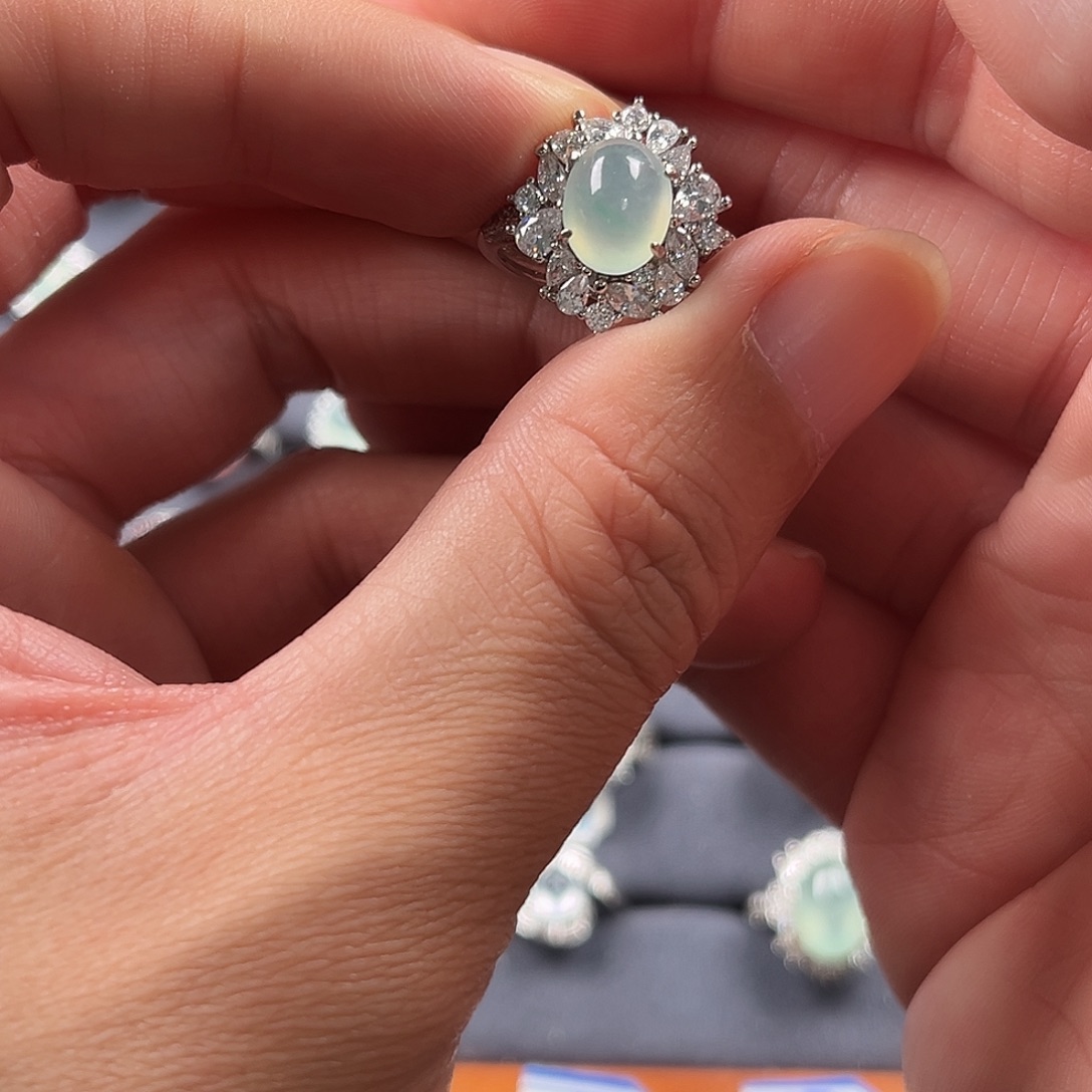 翡翠银S925镶嵌戒指缅甸A货翡翠