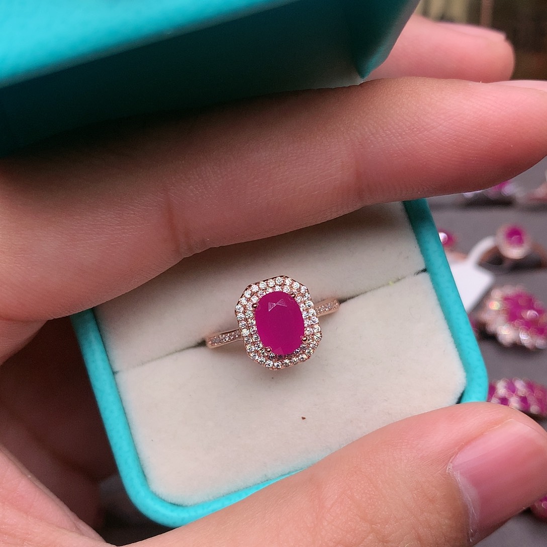 红宝石戒指银S925镶嵌