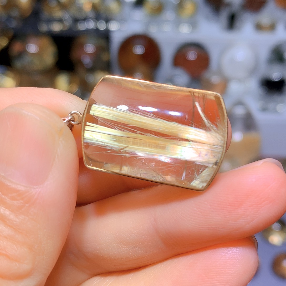 水晶吊坠银S925镀金镶嵌天然水晶