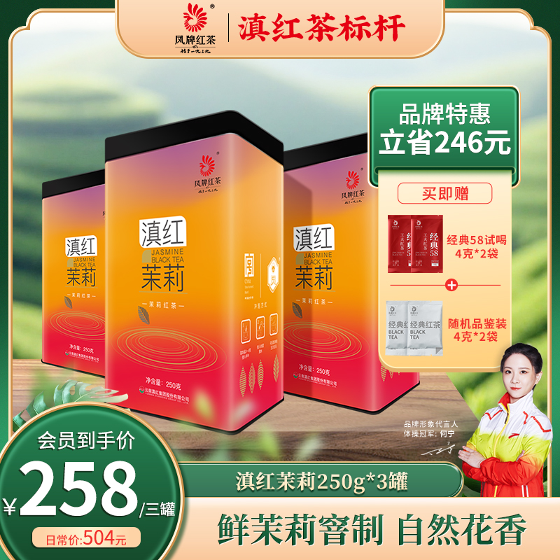 凤牌茉莉滇红茶250克*3罐 沅江茉莉花窨制香气浓醇甜润花香四溢
