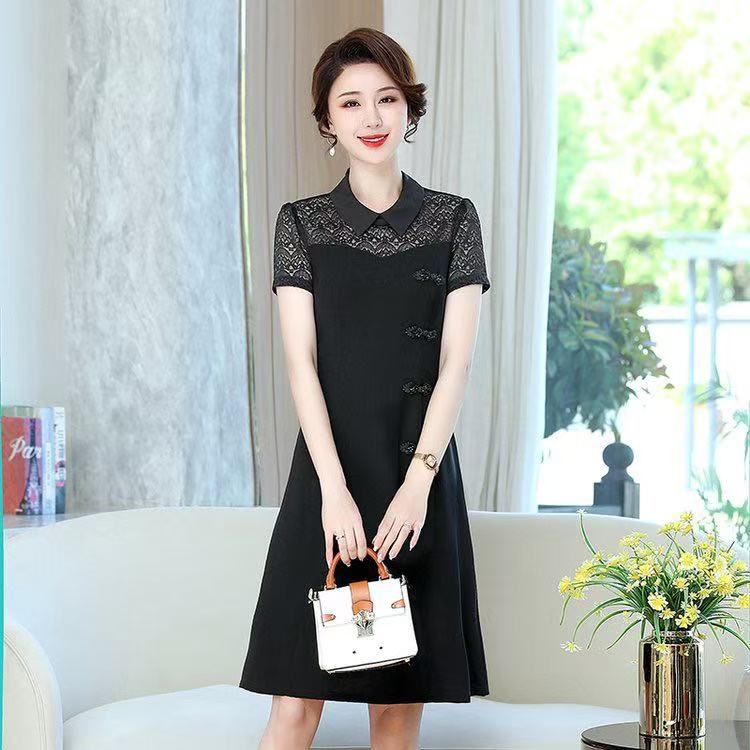 夏季大码修身显瘦蕾丝拼接遮肚子洋气小个子时尚气质连衣裙