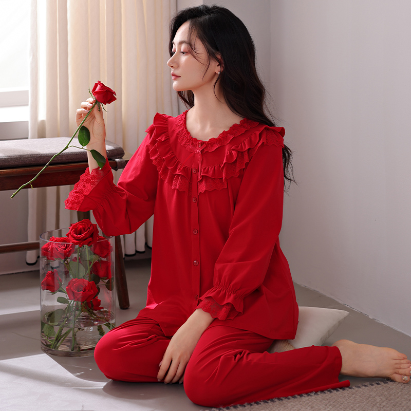 红色睡衣女春秋季纯棉长袖全棉喜庆新婚结婚本命年女款家居服套装