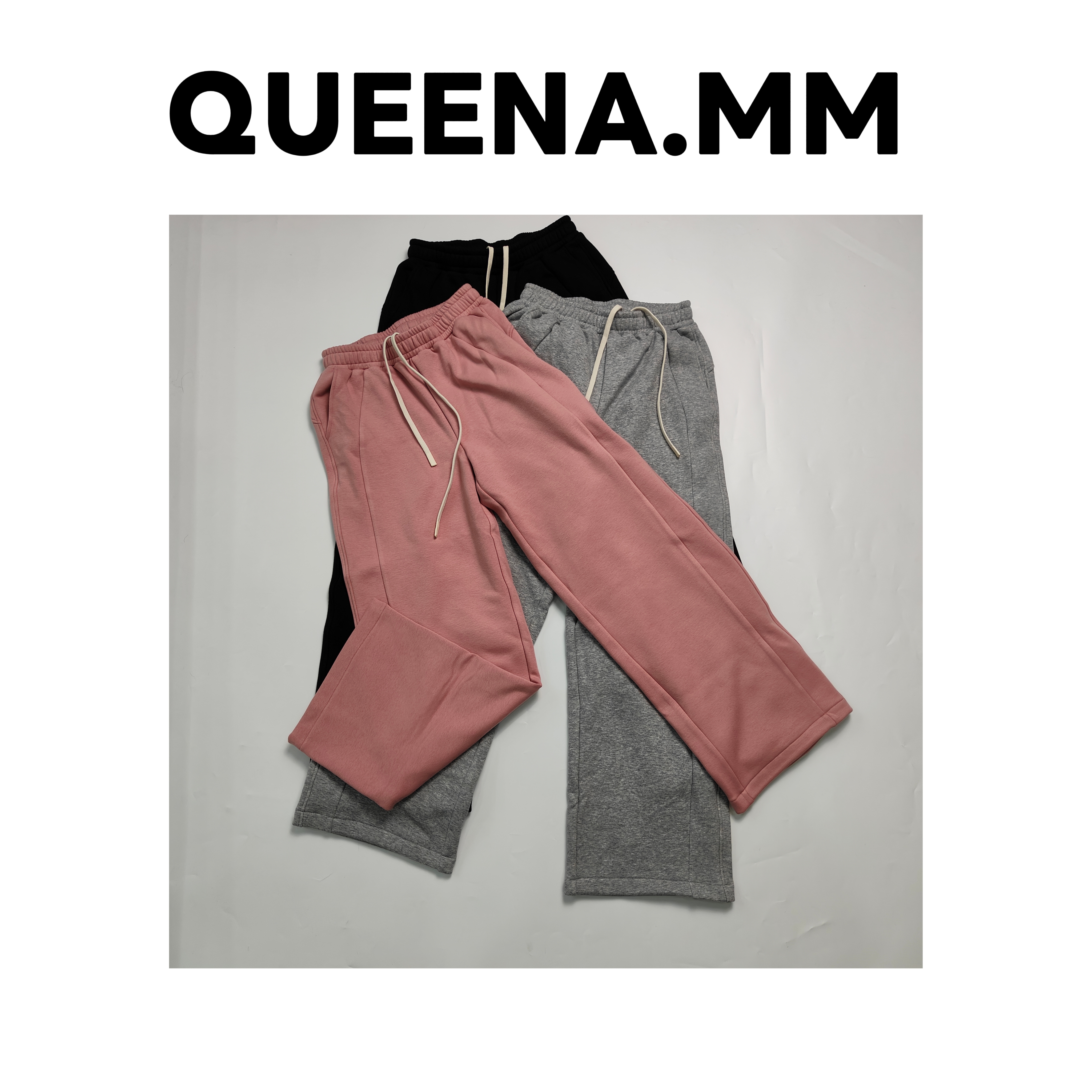 进口面料高腰垂感显瘦窄版直筒加绒松紧腰女裤