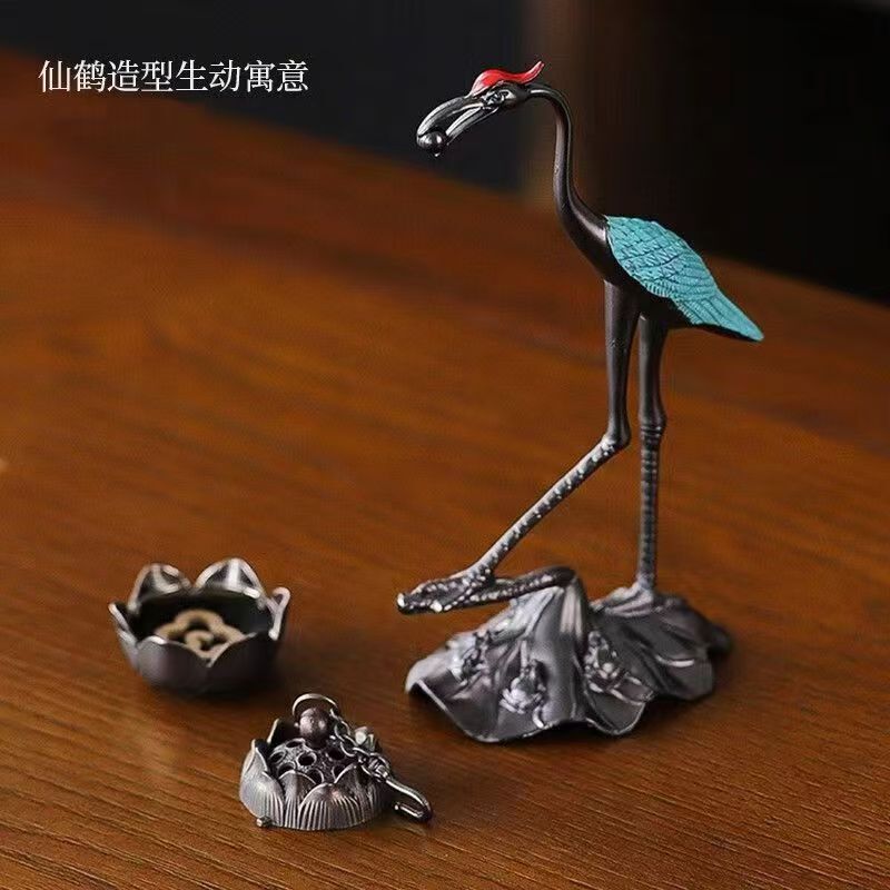 手工红头蓝身仙鹤茶宠w0994