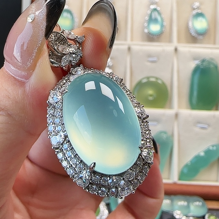 蛇纹石玉银S925镶嵌颈饰