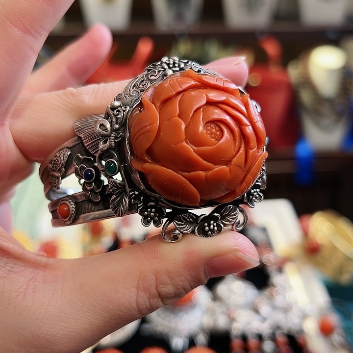南红玛瑙手镯银S925镶嵌手镯