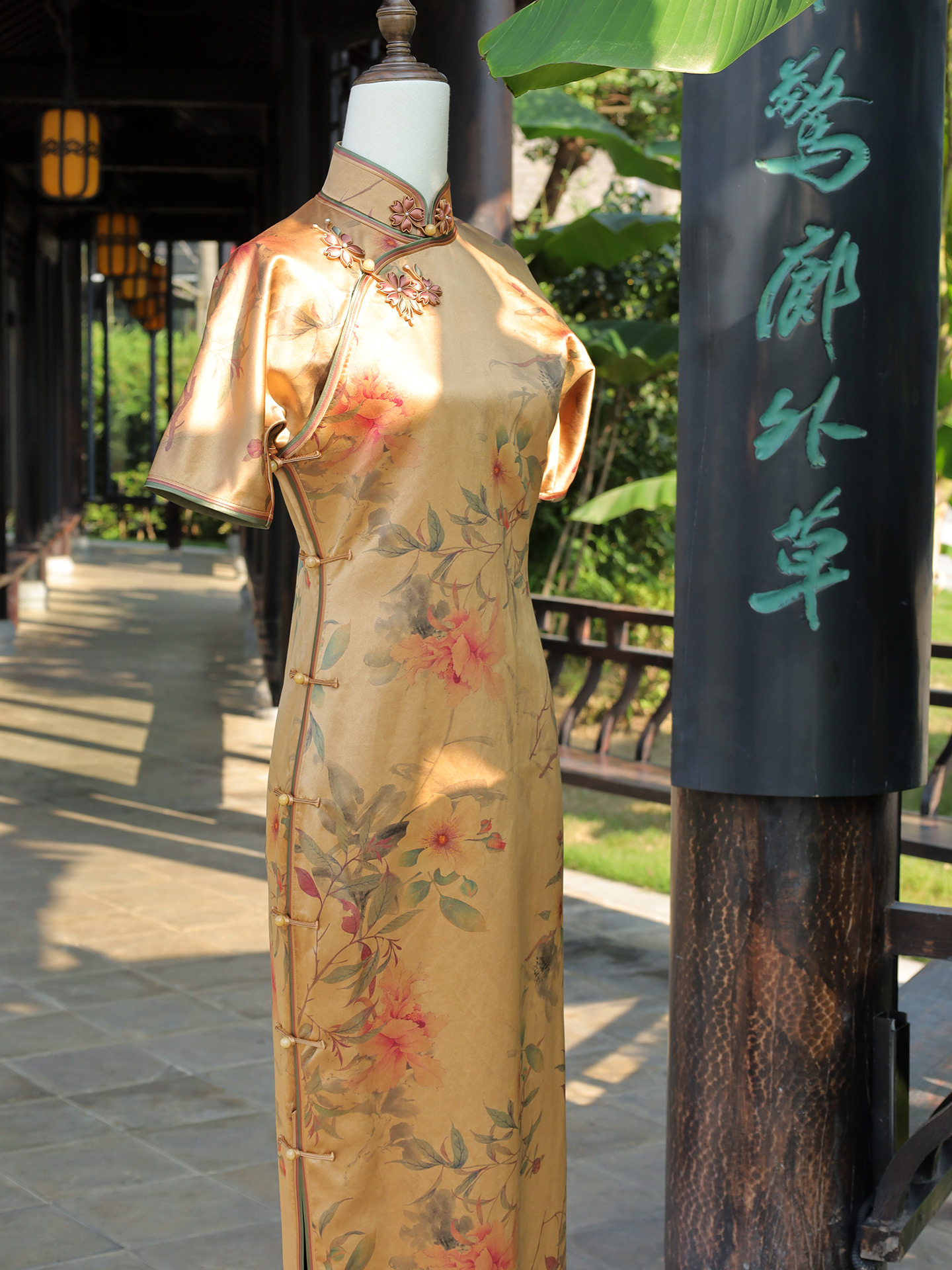 扶辰【晴光漫赏】湖丝重缎皮子香云纱短袖古法手工旗袍裙2537-5-50