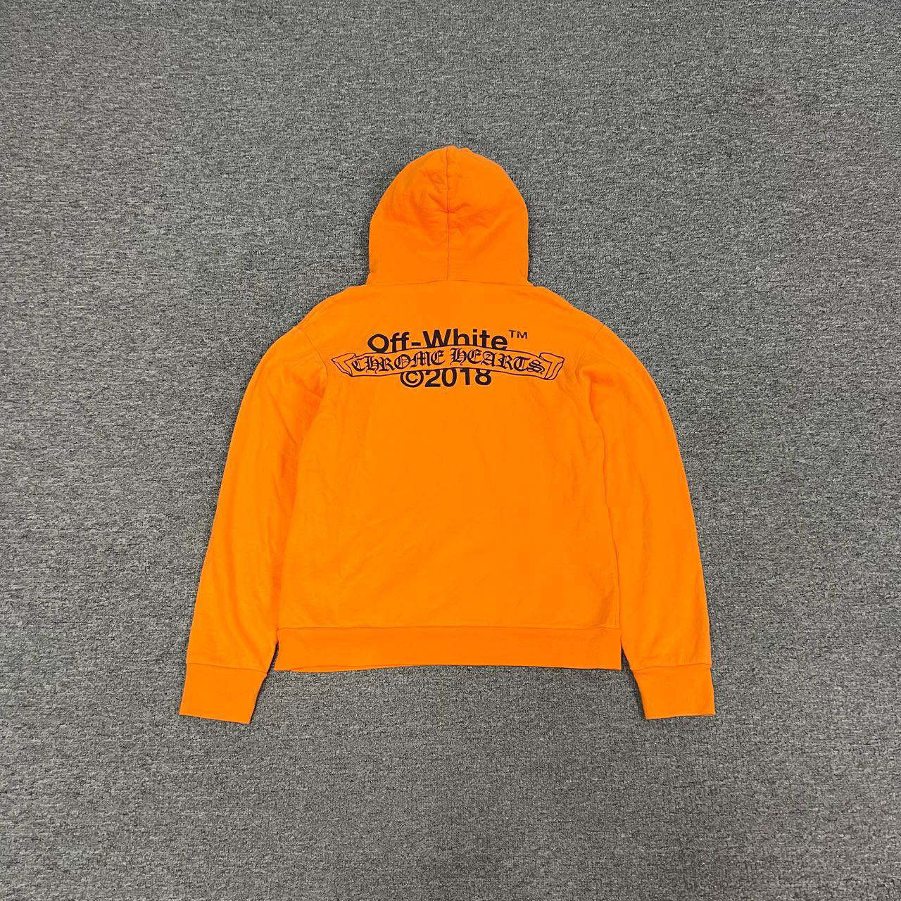 99新 Chrome Hearts/克罗心 OW 联名款 橘色连帽卫衣 M码